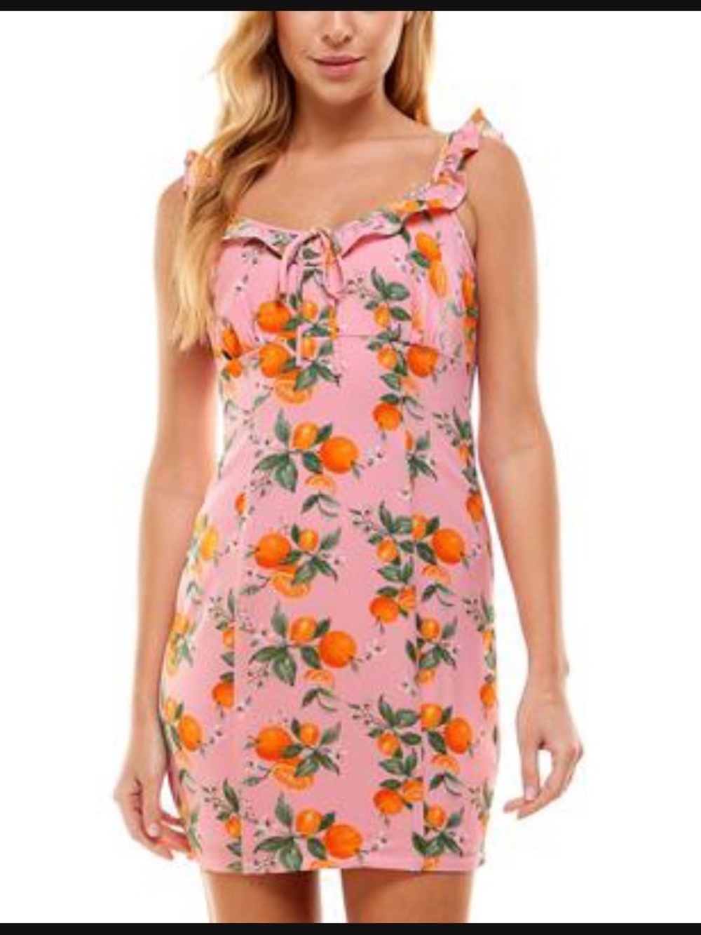 NWT Pink Orange Print Ruffle Strap Mini Dress